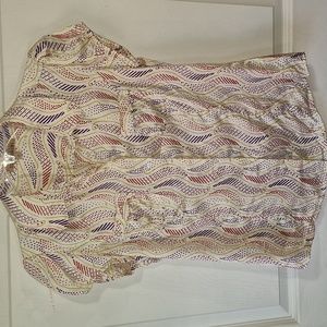 Vintage Manoukian 100% silk blouse - short sleeve - S abstract print on cream